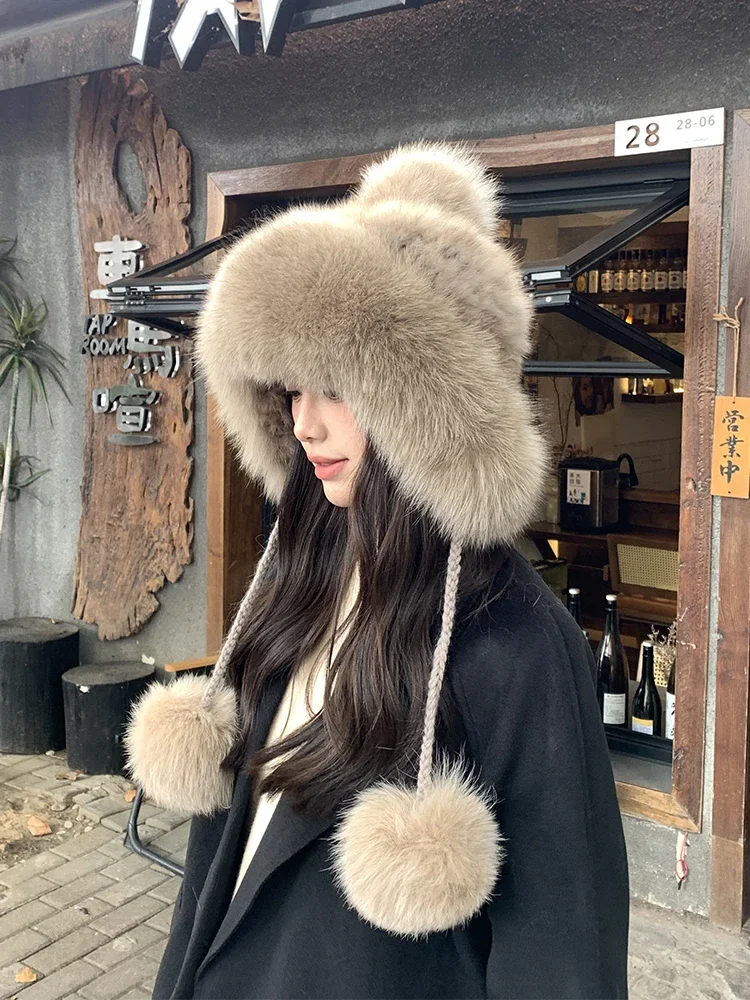 

Sable hair ear protection fur Lei Feng hat women's fur warm mink hair woven bag head hat fox hairball