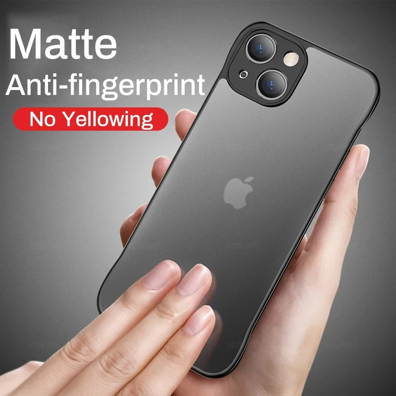 Frameless Matte Case with Camera Len Protection for iPhone 13 Mini 14 15 Pro Max Plus Shockproof Bumper No borders Hard PC Cover