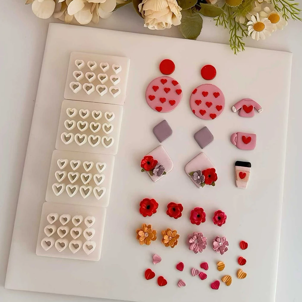 Valentine's Day Heart Petal Shaped Polymer Clay Cutters 12 IN 1 Love Dangle Clay Cutter DIY Earrings Pendant Jewelry Hand Tools
