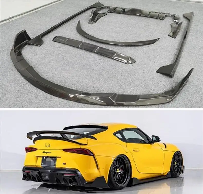 

For Toyota Supra A90 2019-2024 Front Bumper Lip+Rear Trunk Diffuser+Side Body Skirt+Rear Wing Tail Spoiler Real Carbon Fiber