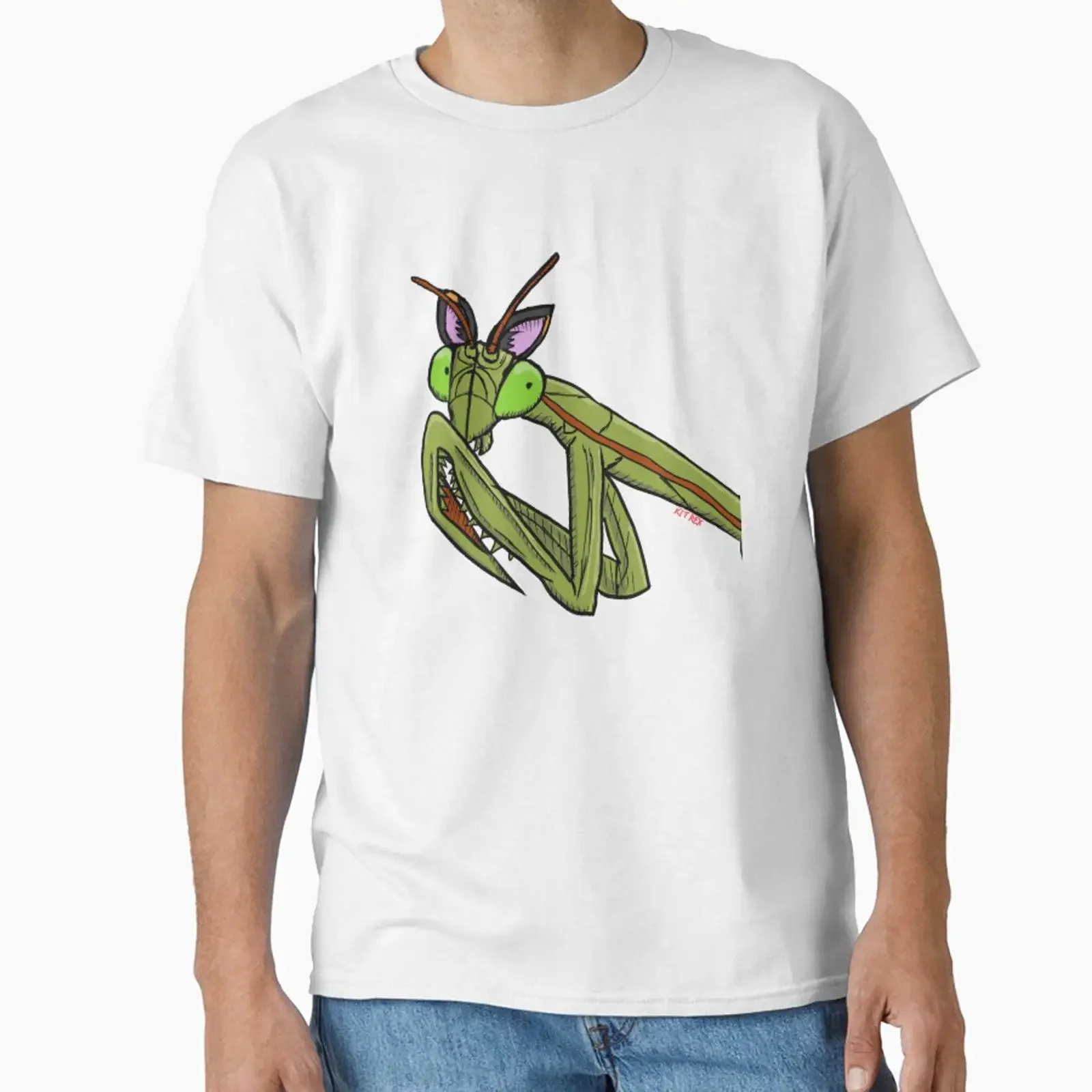 Cat Eared Praying Mantis designed and sold by Kit Rex vintage Washed Top For Everyday Wear Versatile designer clothes Soft