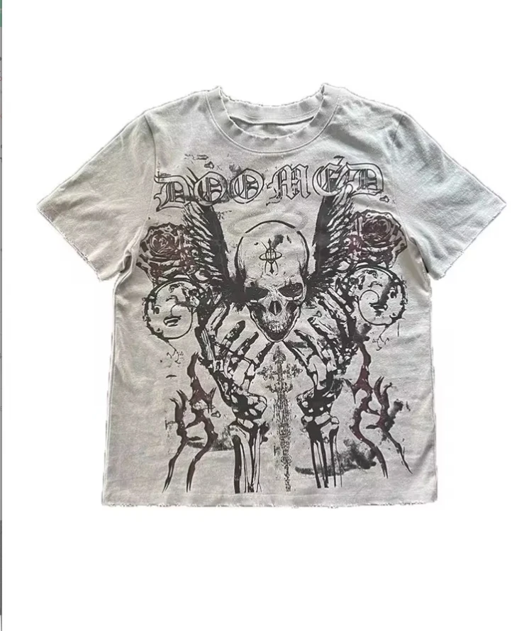 Camiseta de Horror de Deftones para hombres, camisa negra gótica Harajuku, ropa de calle de verano, camisetas sueltas Vintage japonesas para niños y niñas