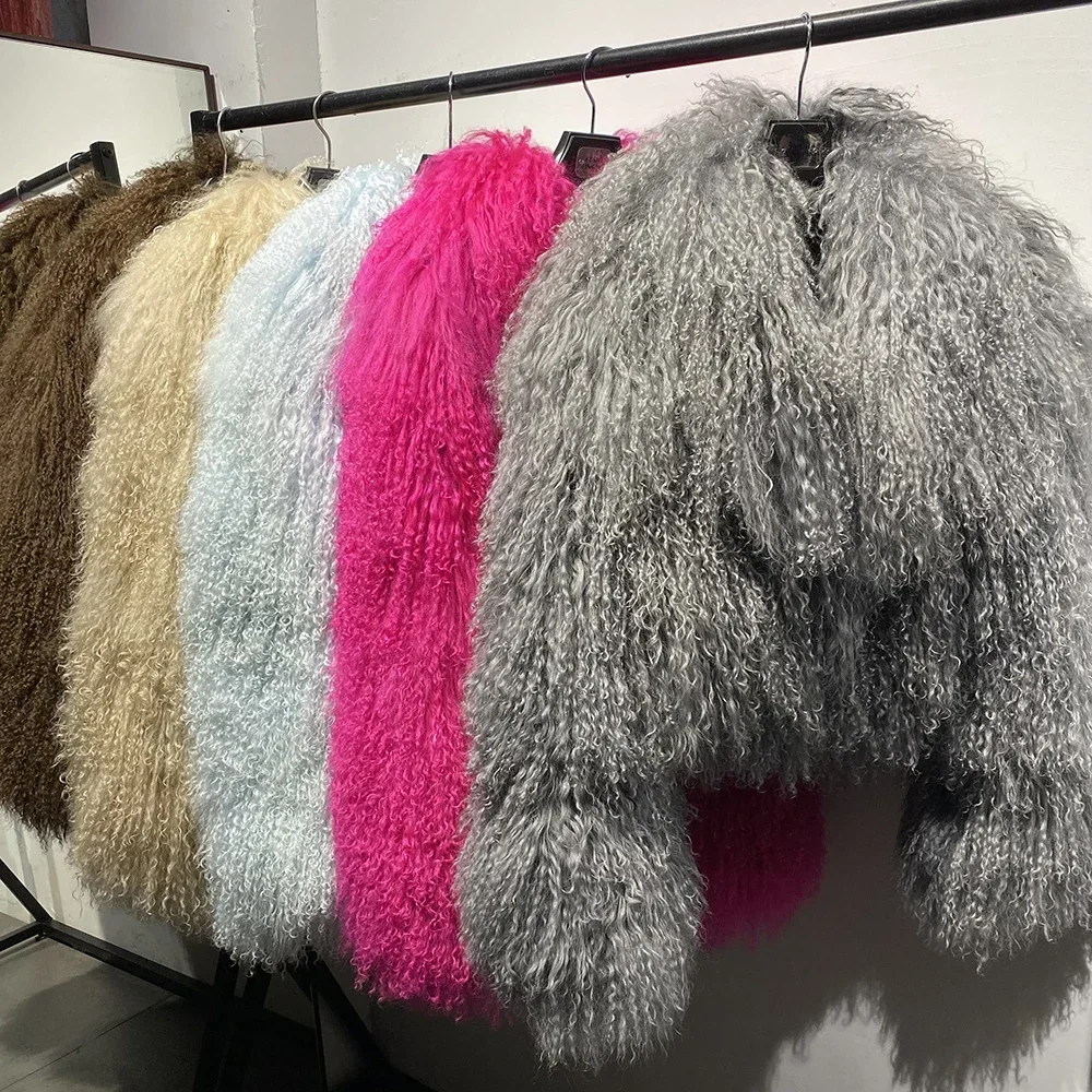 New Brand Women's Real Mongolia Sheep Fur Jacket With Collar Winter Coat Female fur coat