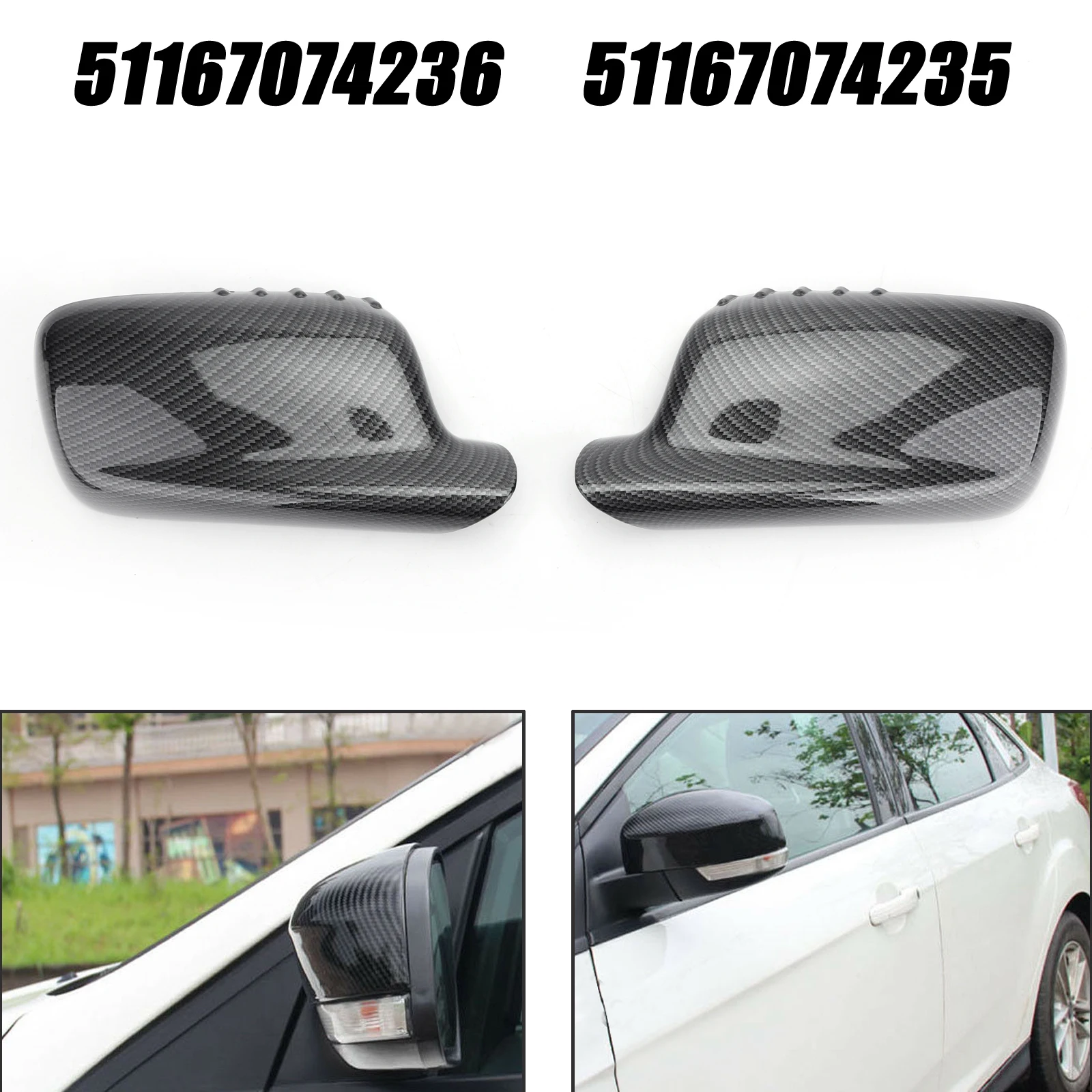 Pair Rearview Mirror Cover Cap for BMW 3 Series E46 Coupe Cabrio 7 Series E65 E66 745i 750i 51167074236+51167074235