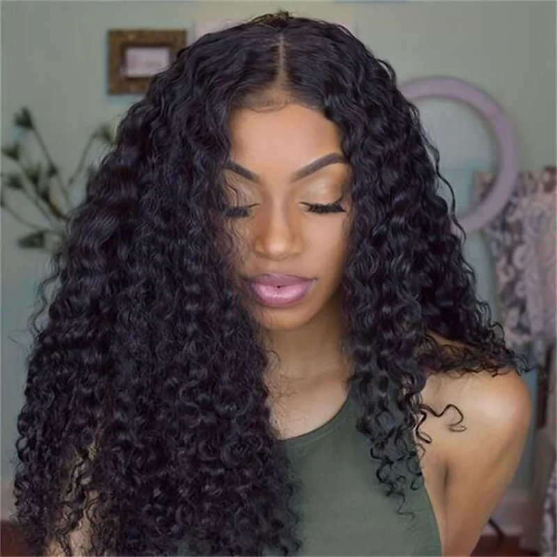 180 Density 26 inch Soft Black Kinky Curly Preplucked Long Hair Wig For Women Natural Hairline Wig With Afro Baby Hair