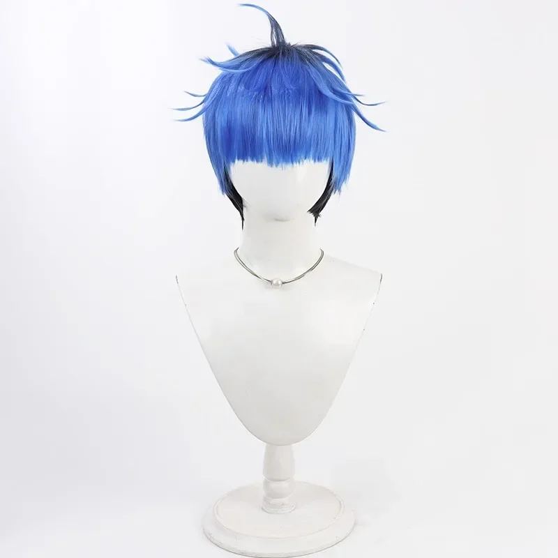 أنيمي المائة خط أكاديمية الدفاع الأخير Yugamu Omokage شعر مستعار تأثيري الأزرق مختلط أسود مقاومة للحرارة الشعر الاصطناعية KPop #5