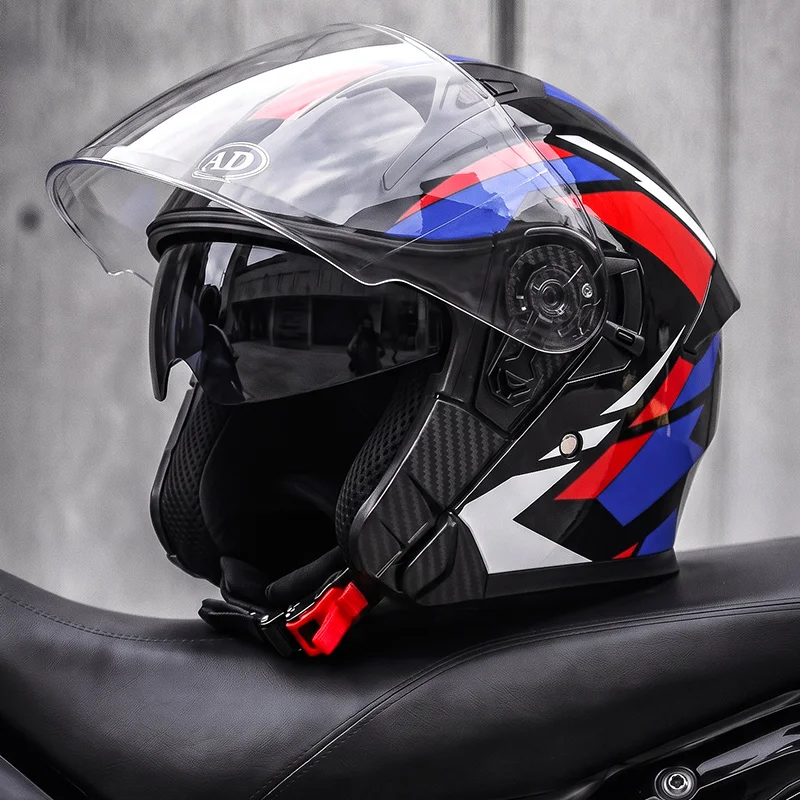 AD Factory Wholesale Dual Visor DOT Motorcycle Helmets Open Face Helmet Safety Riding Cotton Lined Comfortable Lining Helmet