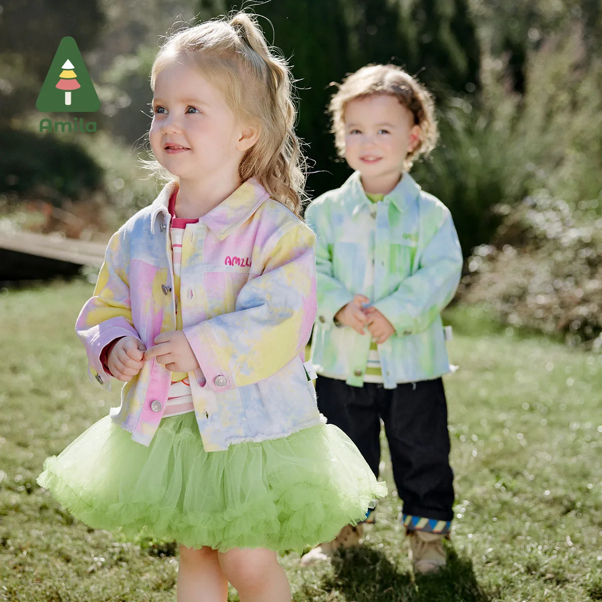 Amila 2024 Spring New Arrivals Girl\'s Skirt Tender Green Cute Dynamic Fashion Mesh Skirt Baby Clothes