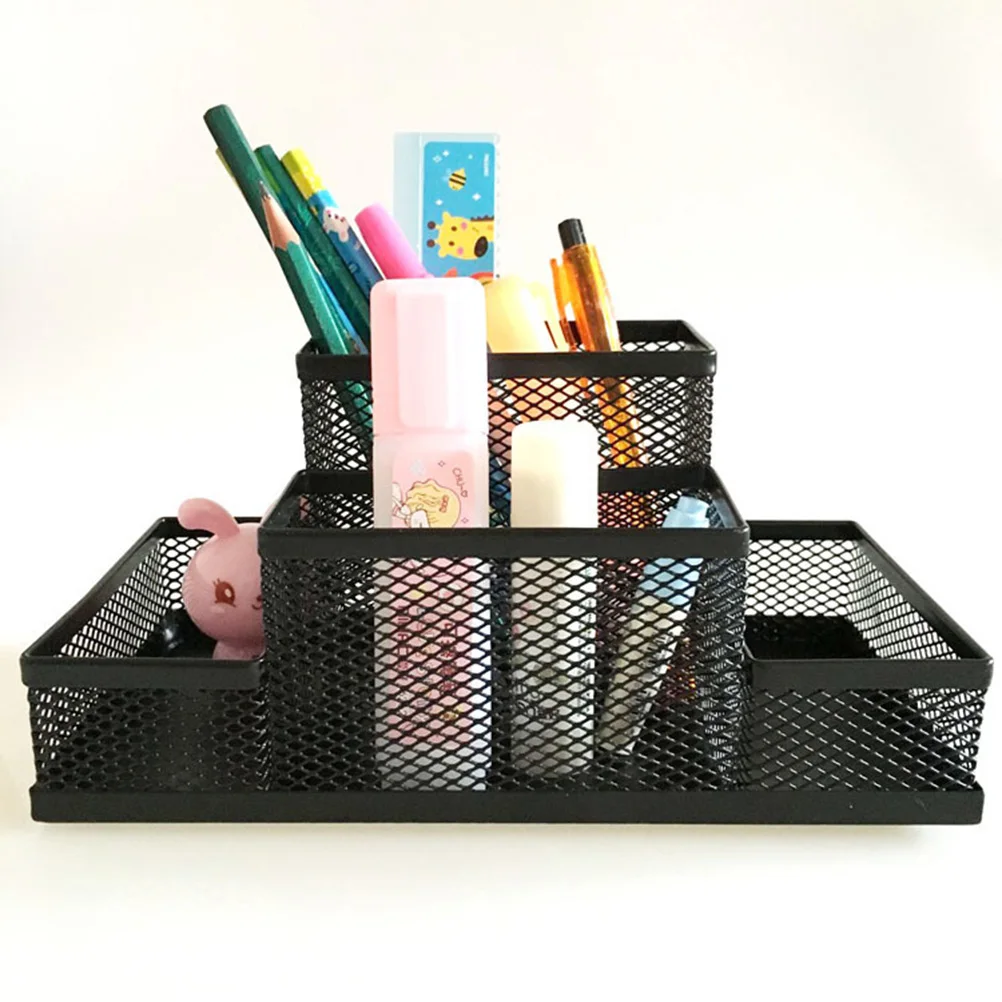 

Multifunctional Pen Holder Compartment Desk Organizer Office School Supplies Mesh Table Metal