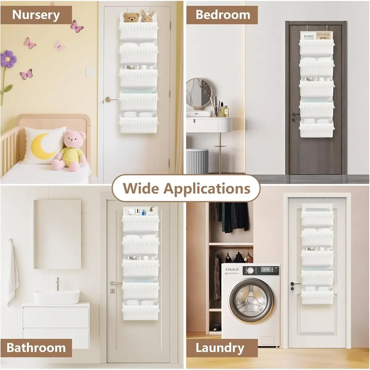 2026 Trend Over the Door Organizer Hanging, 5 Pockets Boho Nursery Decor over Door Storage Hanging Storage Organizer Behind