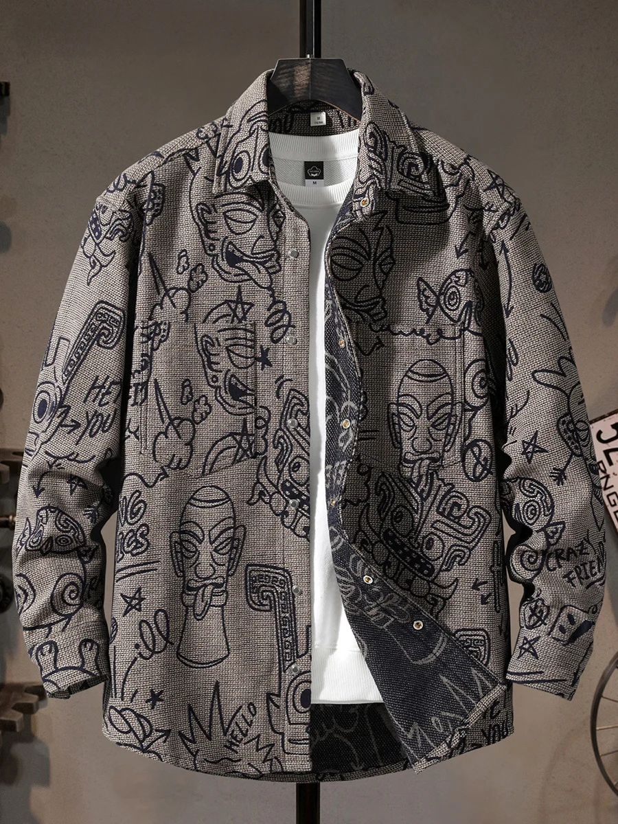 

Мужская повседневная рубашка премиум-класса с цветочной вышивкой, свободного кроя, из плотной ткани, в американском стиле, для весны, осени и зимы, новая модная верхняя одежда