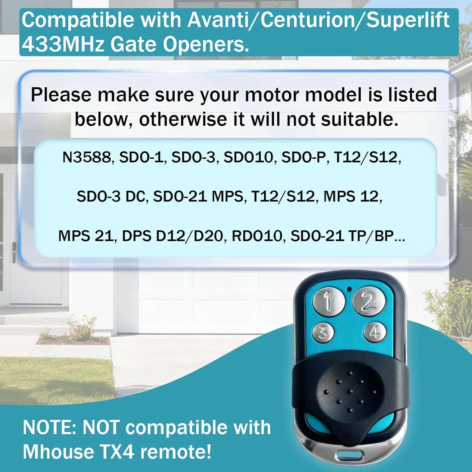 433.92MHz Replacement Remote Control for Avanti TX4 Compatible with Avanti Superlift Centurion Garage Gate Door Opener 2 Pack