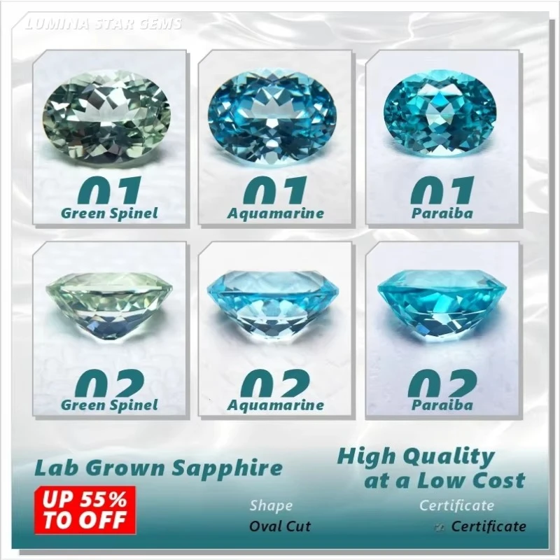Lab Grown Sapphire Oval Cut Green Color High Quality Low Cost For Jewelry Setting&Custom Design Selectable Certificate