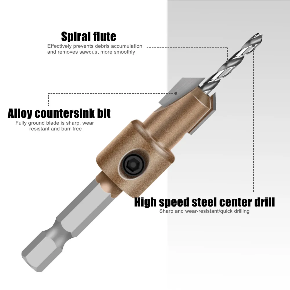 Hex Shank Wood Countersink Drill Bit Adjustable Screw Counterbore Hole Cutter for Wood Screw Flush Hidden Hole Drilling view 4