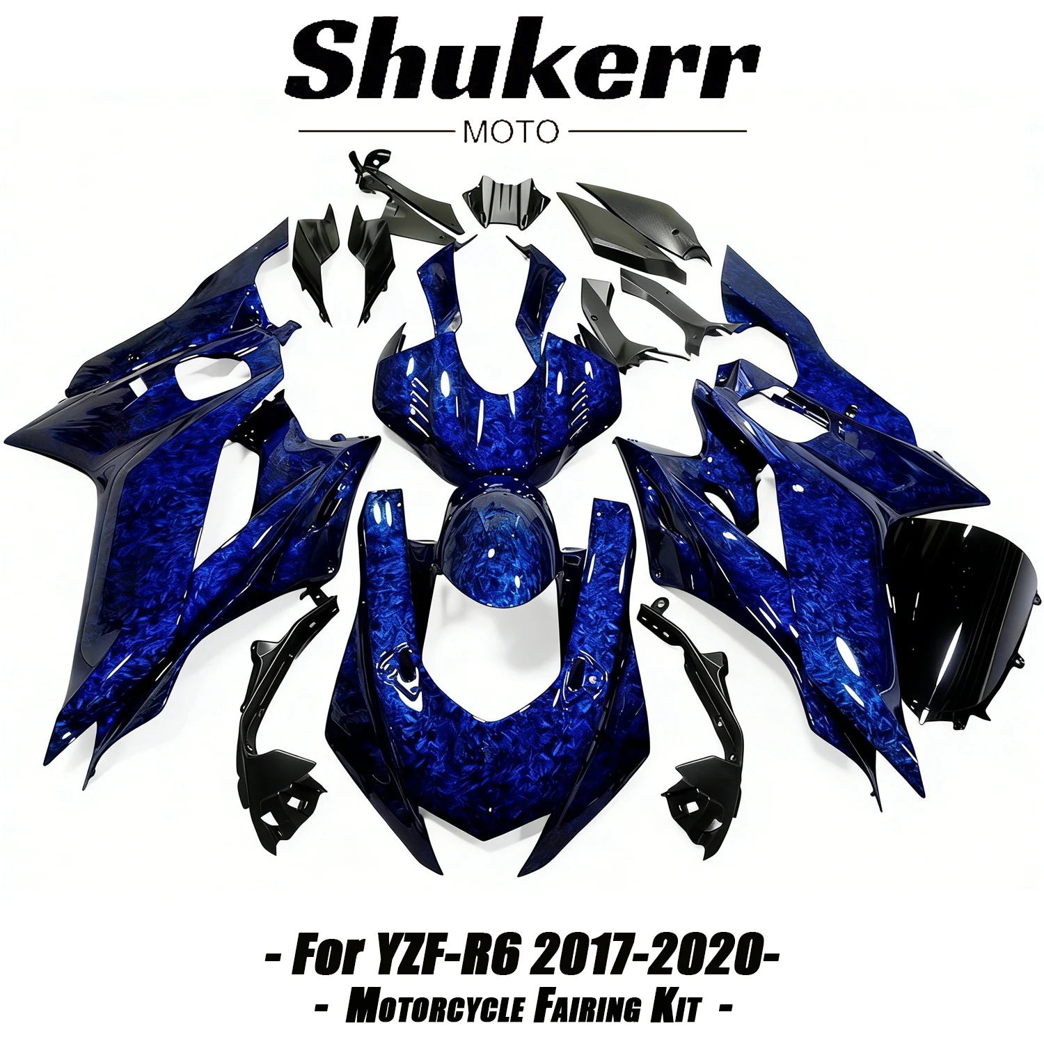 Fit for Yzf-R6 Yzf600 2017 - 2020 Carbon Fiber Blue Abs Motorcycle Plastics Fairing Kit Injection Mold Bodywork Panel Kit 18 19