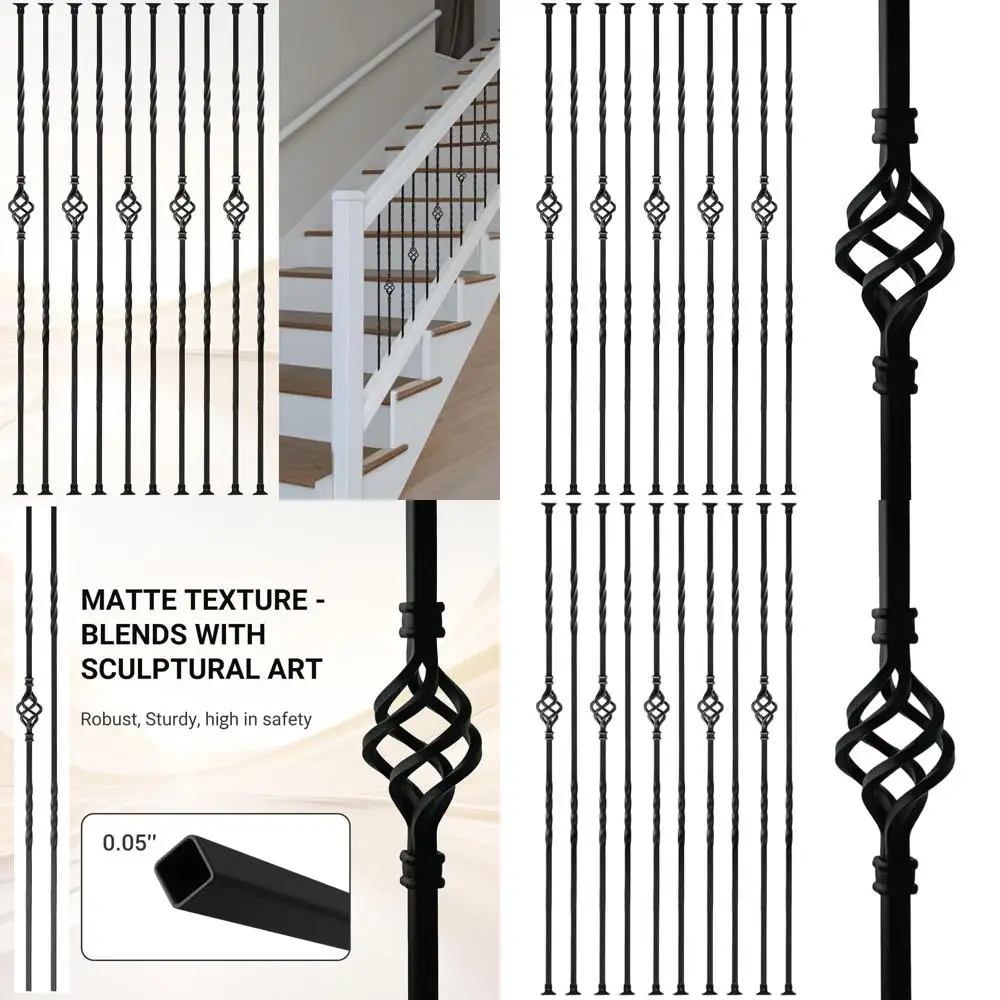 

20-Pack 44 Hollow Wrought Iron Stair Balusters with Swivel Shoes for Indoor Staircase Decor