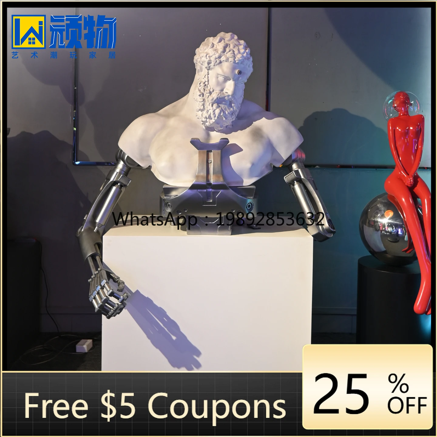 LYY الإبداعية العصرية الميكانيكية هرقل النحت Cyberpunk الألياف الزجاجية الإنترنت المشاهير الجدار زينة زخرفية #1