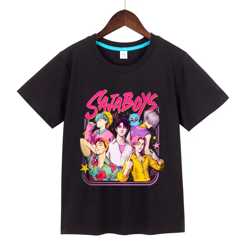 

Хлопковая рубашка Saja Boys Band Kpop Demon Hunters, футболка в стиле ретро для мальчиков и девочек, модные летние универсальные футболки с короткими рукавами