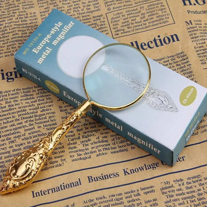 45Mm New European Delicate Pattern Handle Retro Glass Lens High-Grade Embossed Handle Reading Magnifying Glass for Reading Lupas