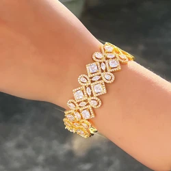 ThreeGraces Luxury Shiny Cubic Zirconia Geometric Shape Big Open Cuff Bangle for Women Bridal Wedding Jewelry B084