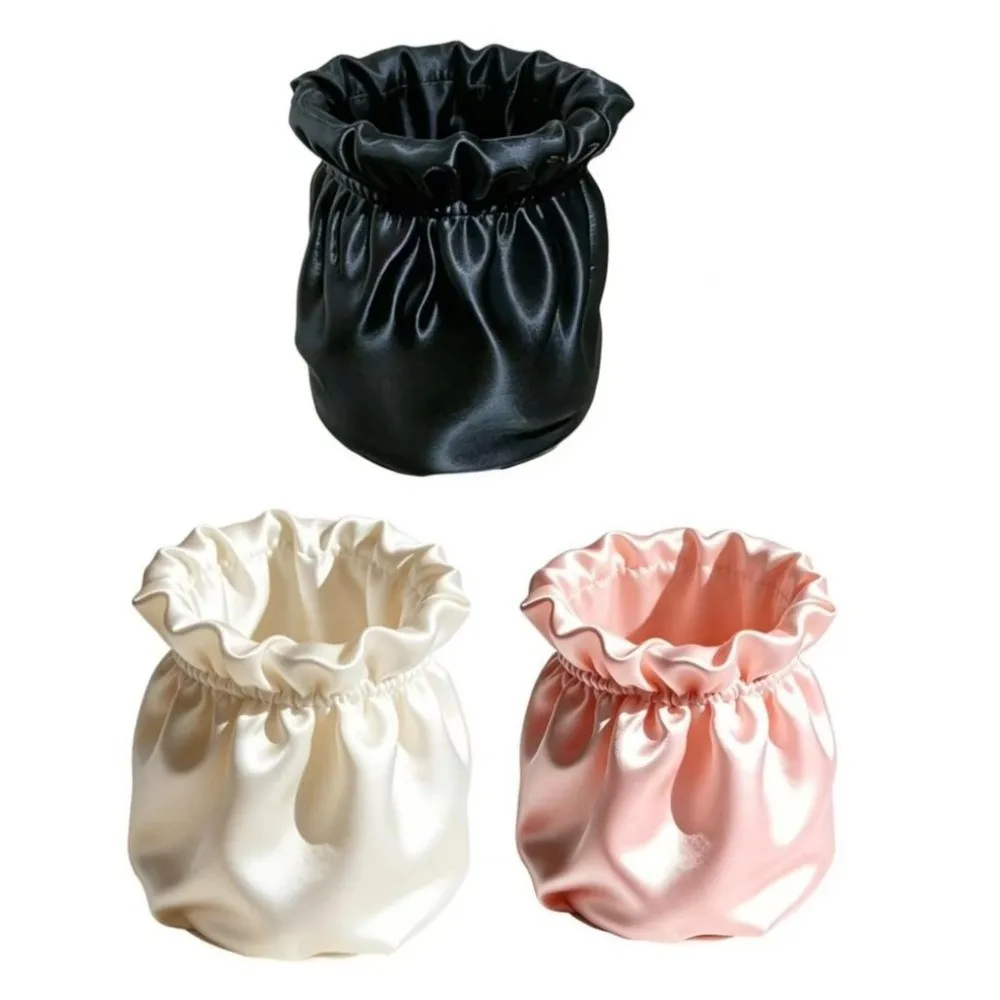 3D Printed Desktop Organizer Bucket Soft Pink Satin Texture Makeup Brush Holder Luxury Silk Texture Pen Holder Art Studio