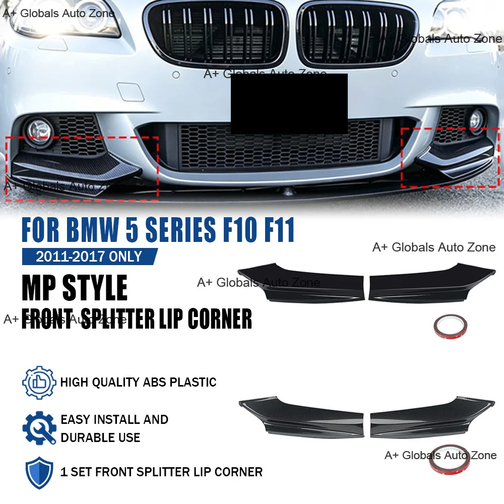 ABS Black MP Style Front Bumper Side Splitter Trim Corner Cover For BMW 5-Series F10 F11 M5 11-17 Carbon M Sport Car Body Kit