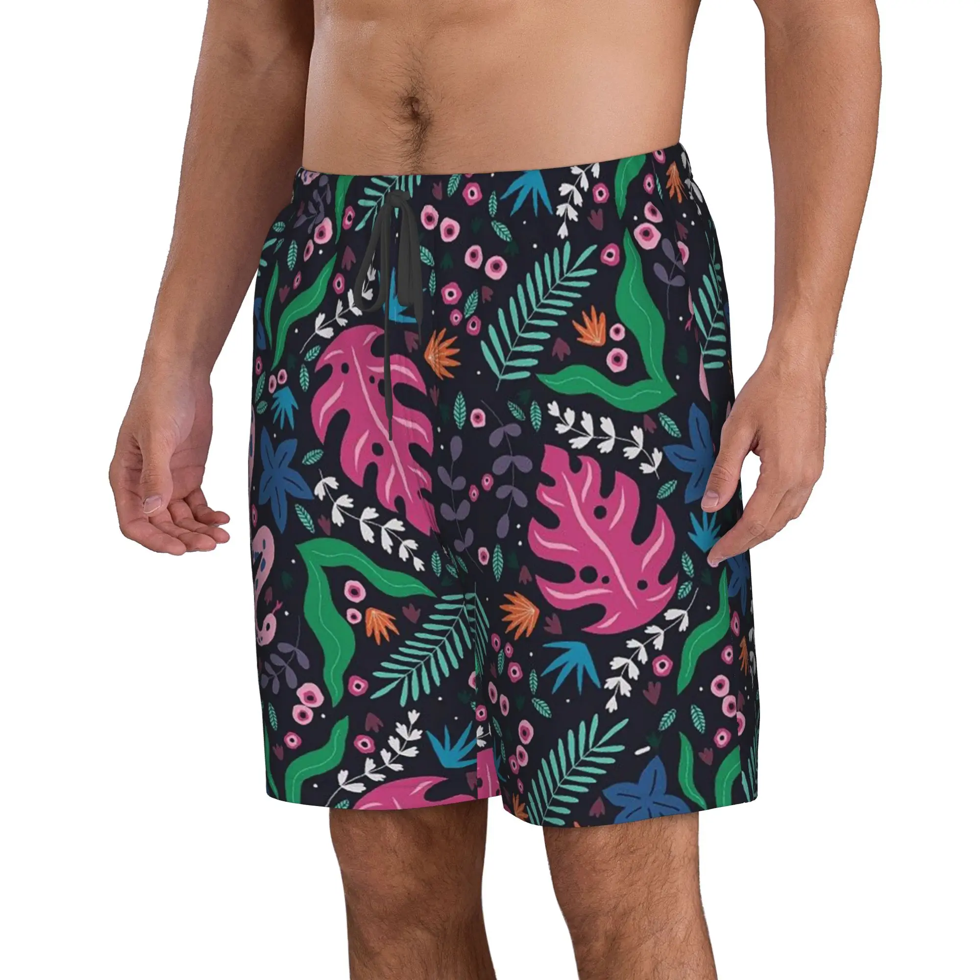 Colorful Snakes And Plants Pattern Trunks Beach Board Shorts Casual Quick Dry Swim Summer Men Pants