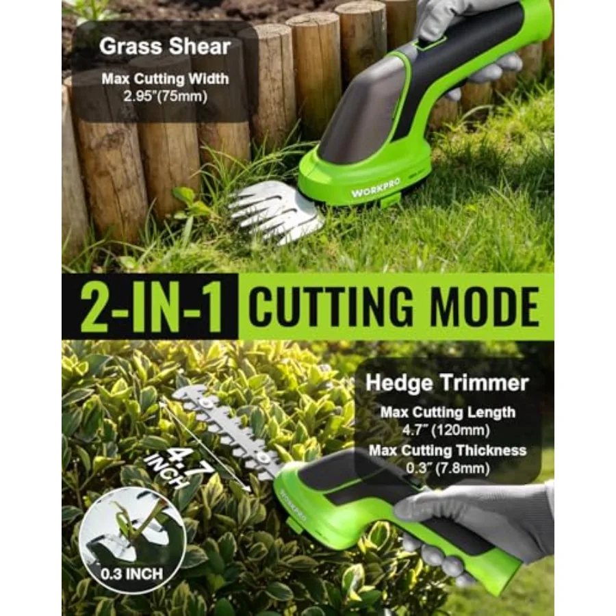 3.6V Hedge Trimmer Cordl, 2-in-1 Electric Hedge Trimmer and Grass Cutter with 4.0Ah Removable Battery and Type-C Cable, Lightwe