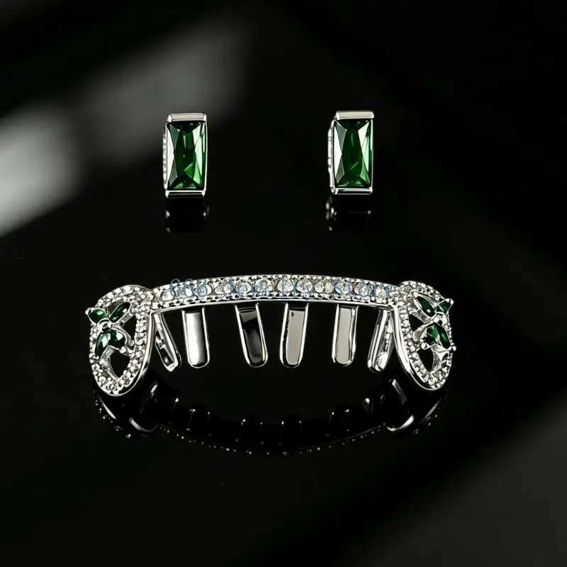 F2TD Statement Tooth Jewelry Set with Clip On Fit, Metal Tone Front Tooth Accent for Party Outfits and Stage Inspired Looks