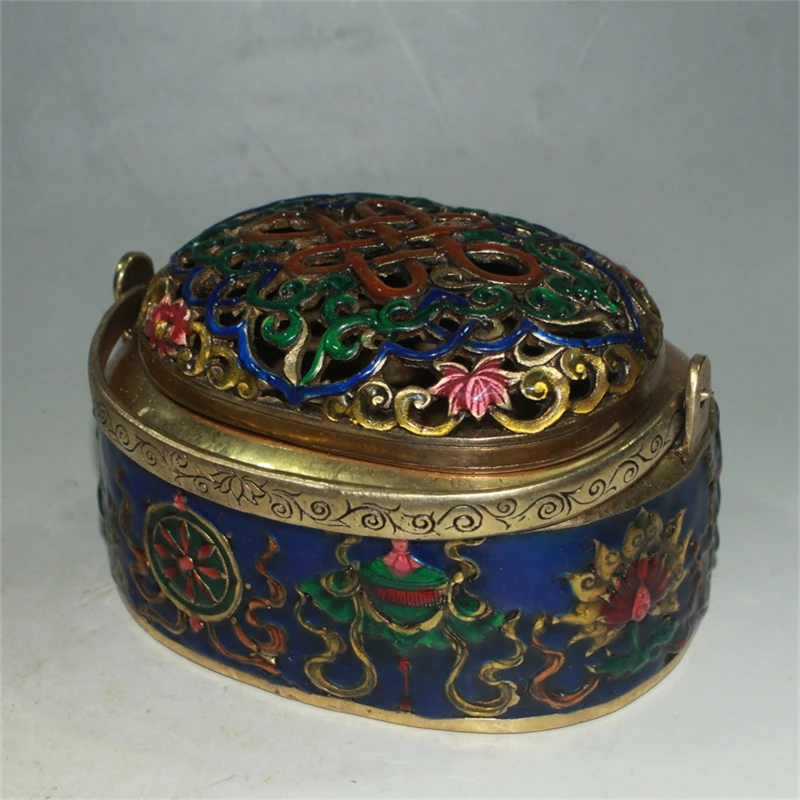 China Old Beijing Gecondhand Goods Pure Copper Color Cloisonne Sika Deer Warm Hand Stove Pot