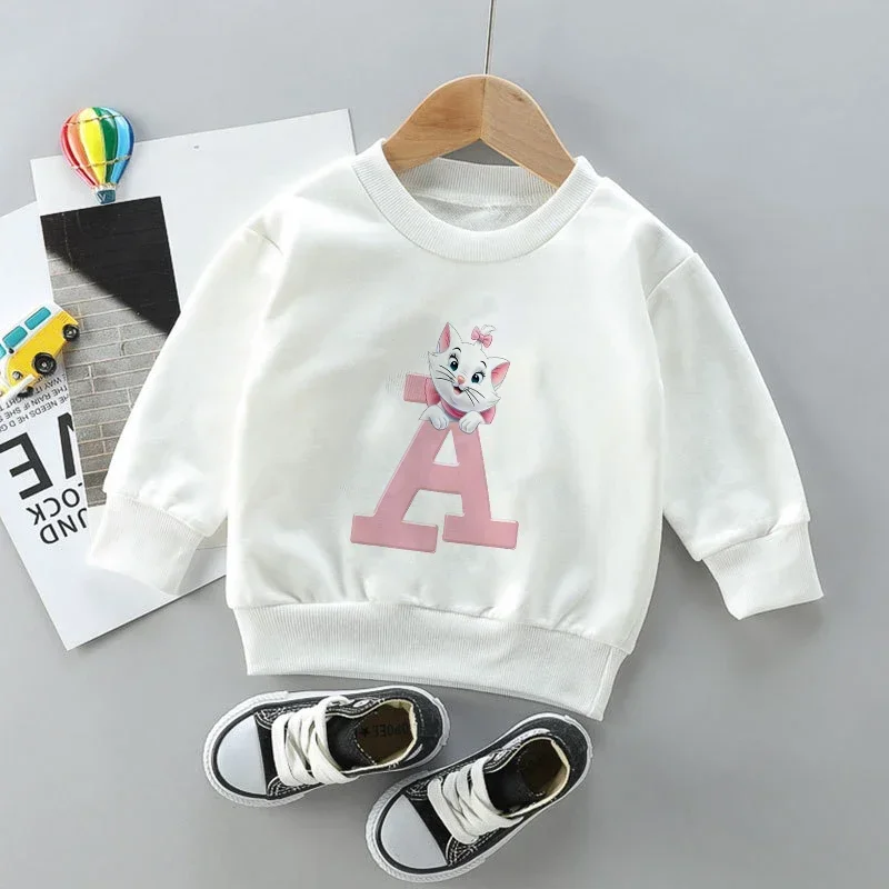 Marie Disney Children Sweatshirts Letter A -Z The Aristocats Pullover Anime Cartoons Casual Clothes for Girl Boys Kid Kawaii Top