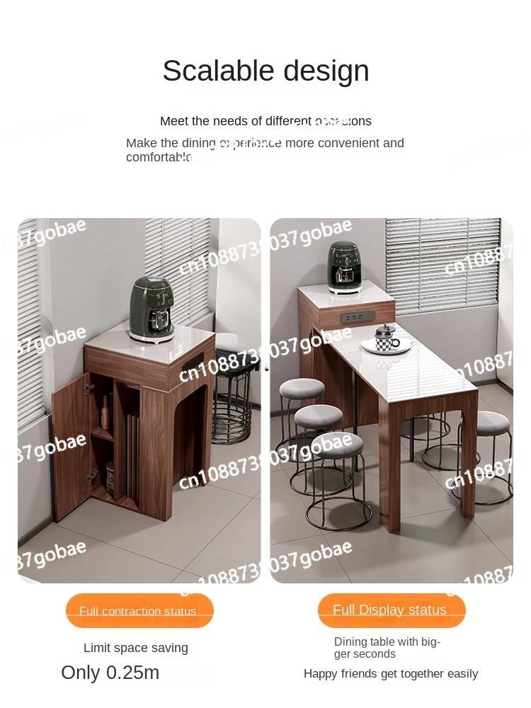 Folding Dining Table Integrated Retractable Stone Plate Kitchen Island Household