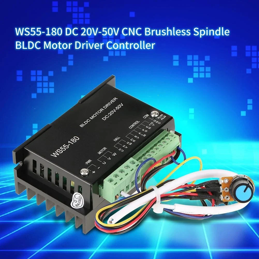 Brushless Spindle Driver WS55-180 for CNC Equipment 20V to 50V DC Input 10A Rated 15A Peak Low Vibration High Reliability