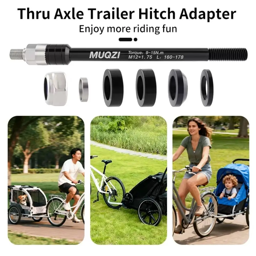Aluminum Alloy Bike Thru Axle Trailer Hitch Adapter M12x1.0/1.5/1.75 Thread Black Thru Axle Riding Platform