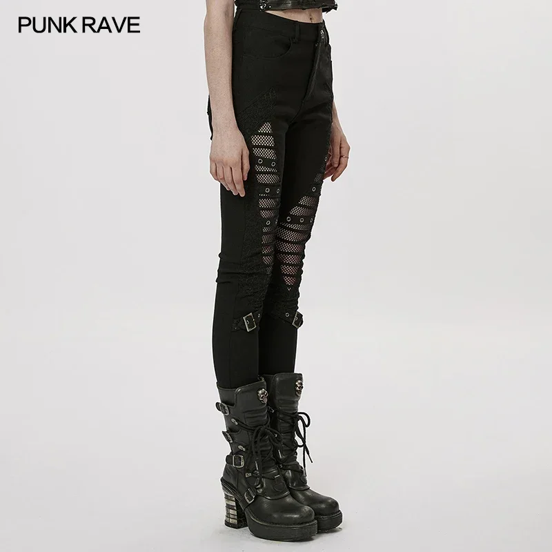 PUNK RAVE Women\'s Gothic Hollow-out Eyelet Webbing Leggings Punk Personality Handsome Sexy Girl Tights Pants Spring/autumn