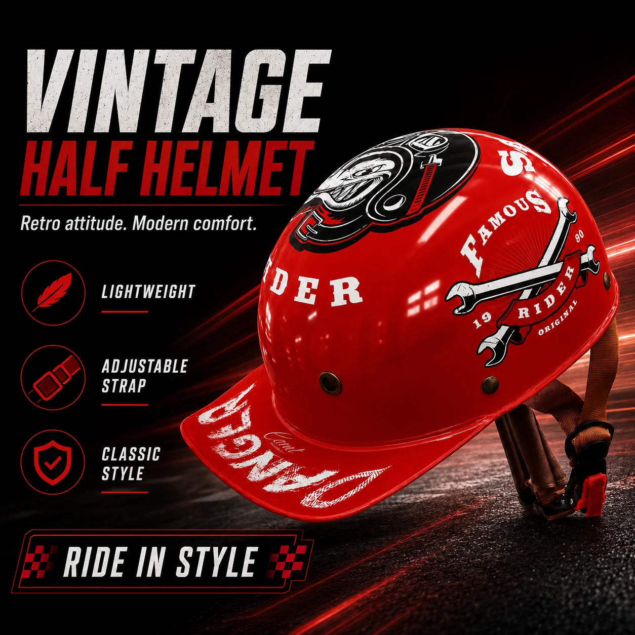 Vintage Riding Half Helmet Open Face Motorcycle Helmet Lightweight Scooter Helmet Street Cruiser Protective Cap Multiple Designs