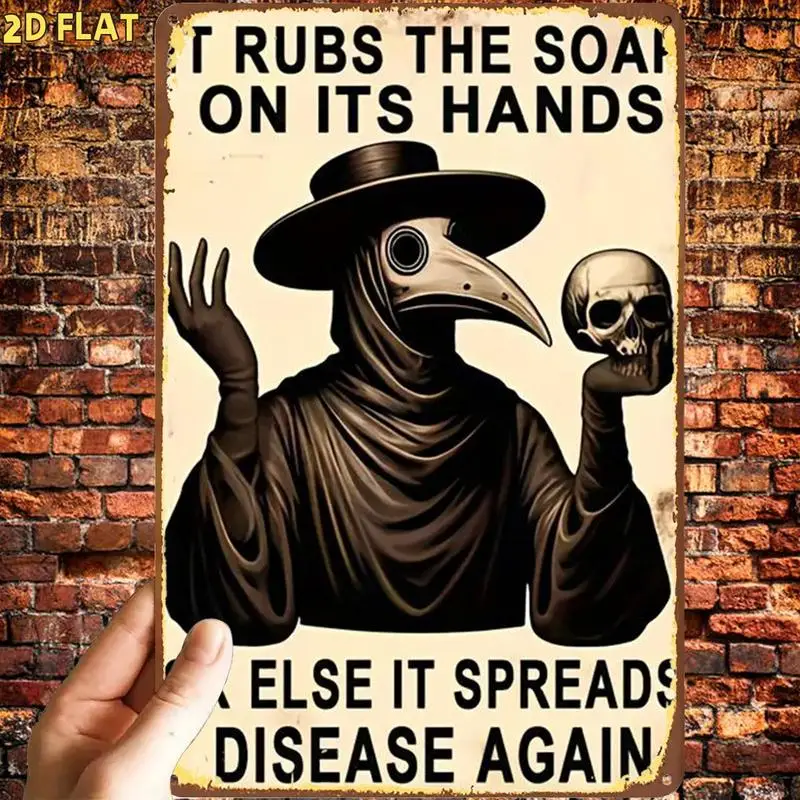 Funny Plague Doctor Vintage Poster Metal Tin Sign，Suitable for indoor use、Garden、Outdoor、Home、Office