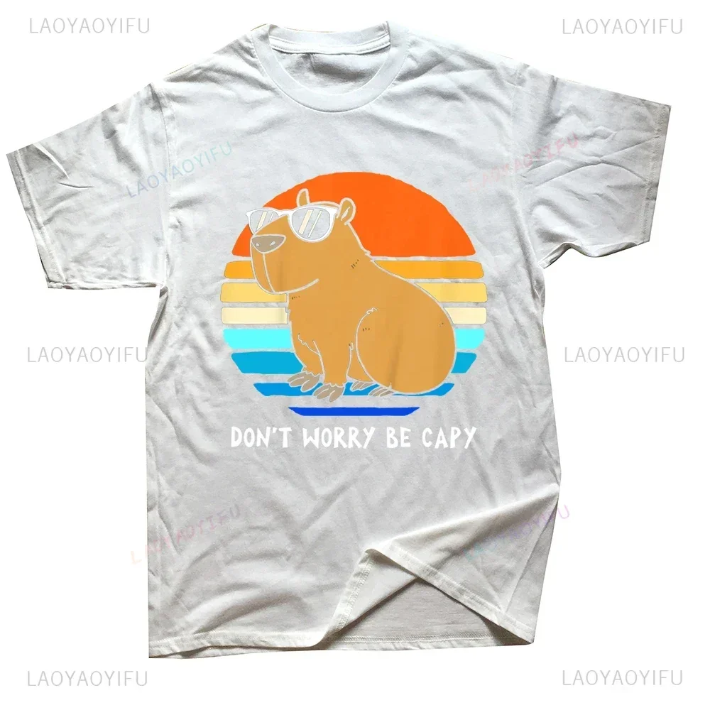 Dont Be Worry Be Capy Printed Retro Funny Capybara Graphic T Shirts Streetwear Short Sleeve Man Tshirt Loose Casual Women Tees