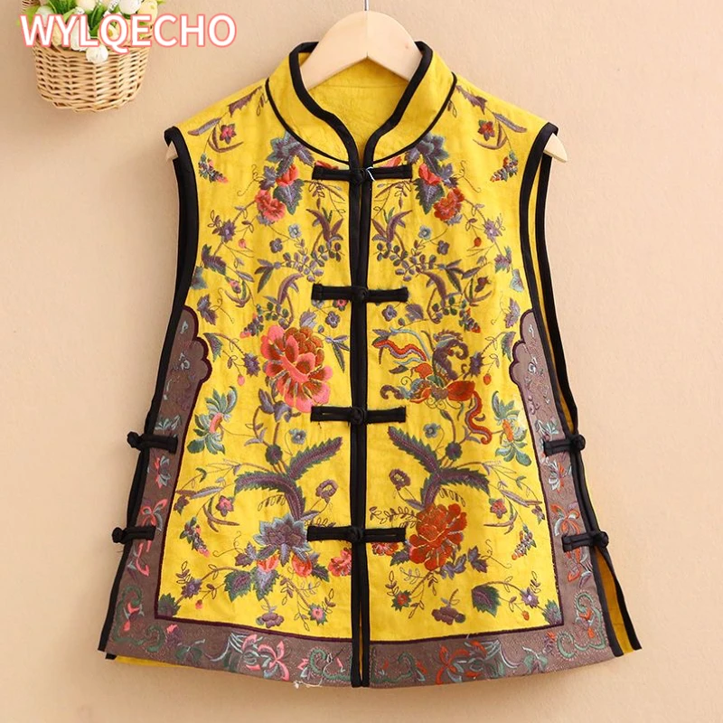 2023 traditional chinese women vintage elegant vest flower embroidery cotton linen vest women tops elegant oriental tang suit