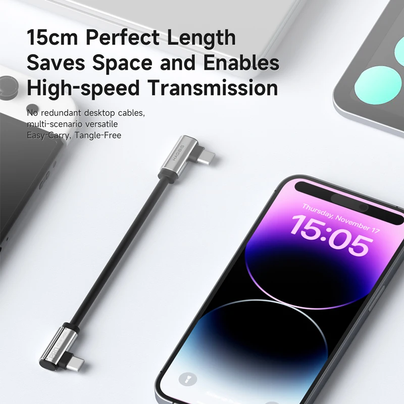 Hagibis Short USB C Cable Dual L Shape C to C 90 Degree Right Angle Type-C Fast Charging 40Gbps Cord for iPhone 17 Laptops SSD