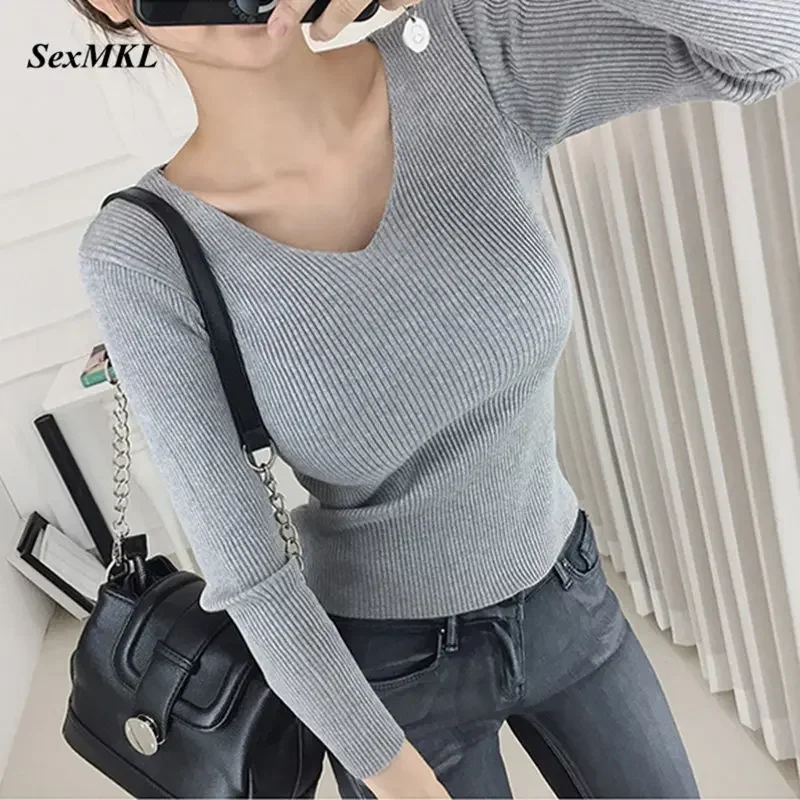 Autumn V Neck Sweater Knitted Womens Sweaters 2026 Fashion Long Sleeve Tops Pullovers Korean Knitwear Y2k Clothes Pull Femme