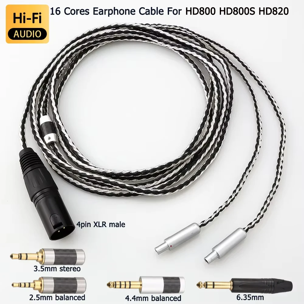 HiFi 4 pin Xlr 4.4mm 2.5mm 3.5mm 6.35mm jack 16 Cores to Headphone Earphone Cable For hd 800 s hd800 hd800s hd820 hd820s