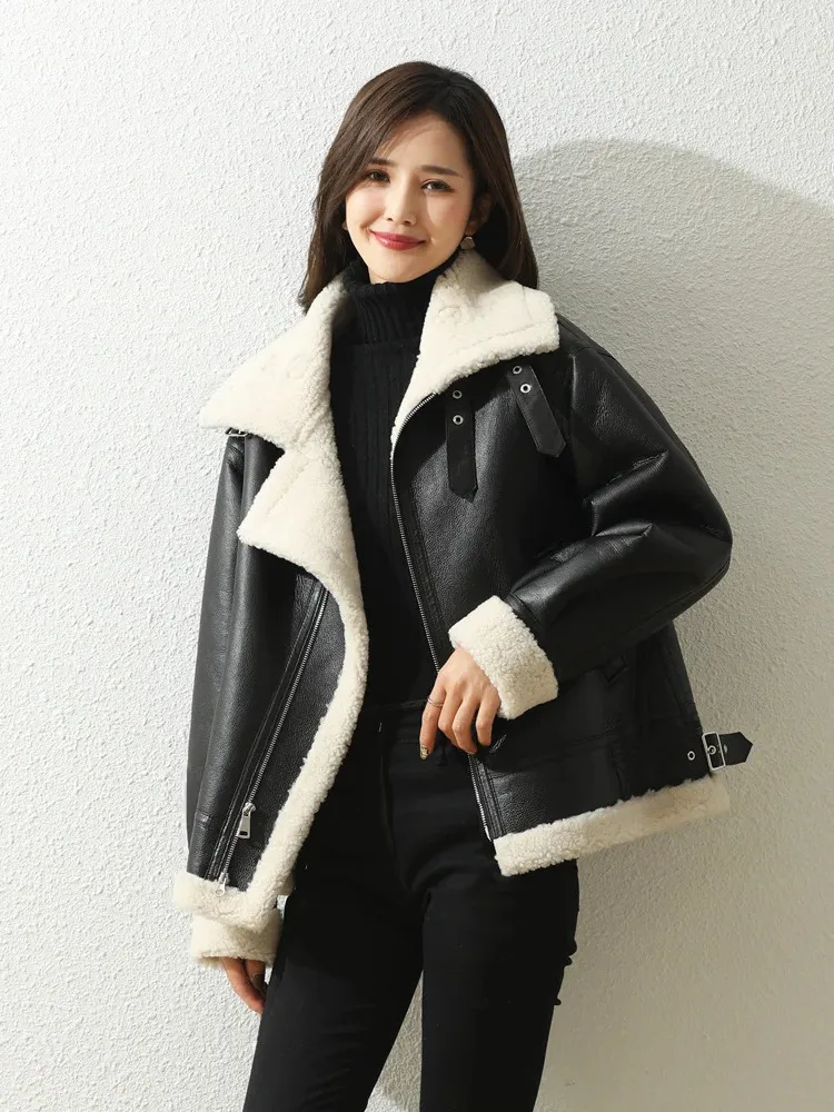 

Trend Winter Natural Fur Coat Women’s Real Sheep Shearing Fur Jacket Female Sheepskin Coats Lamb Fur Motorcycle Jacket Mant 2023