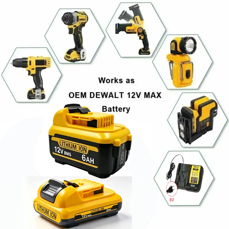 🏅12V 3AH/6AH Lithium Battery Pack Is Suitable for Replacing Tool Batteries Such as Dewalt DCB125, DCB123, DCB127, DCB120, Etc view 6