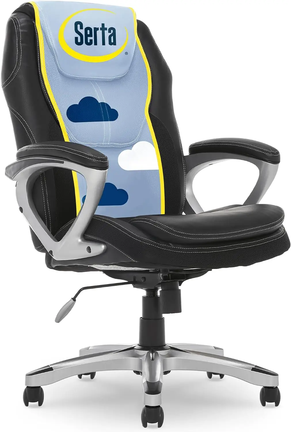Ergonomic Executive Office Chair, Padded Arms Mesh Back Leather Chair | Contoured Lumbar Lower Back Support, Back Pain Relief
