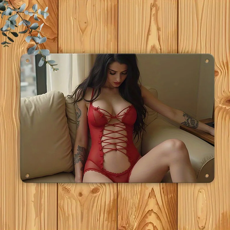 

Modern Red Lingerie Wall Art - 20x30cm Iron Sign for Home Decor, Man Cave, Bar & Garage - No Electricity, Easy Mounting