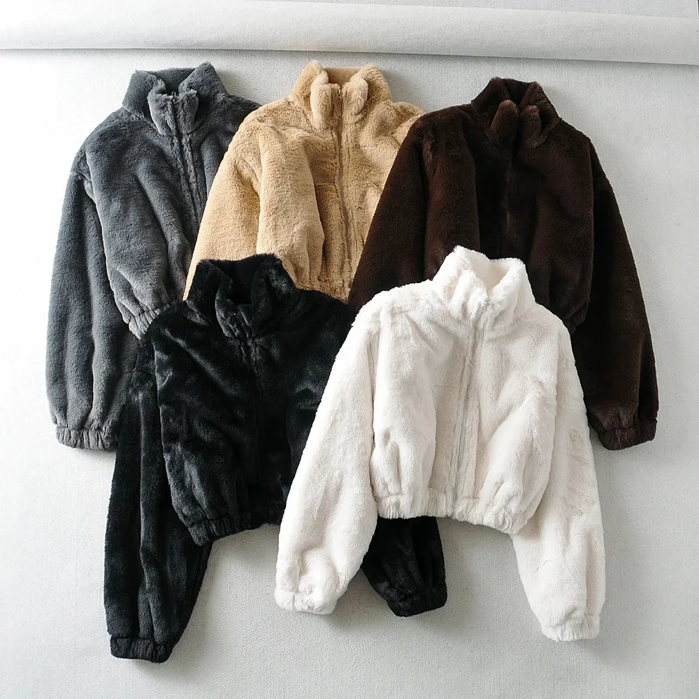 Short Faux Fur Coat Jacket Women Autumn Winter Warm Velvet Coats Trend Pockets 2024 Long Sleeve Comfortable Mom Y2k Coat Jackets