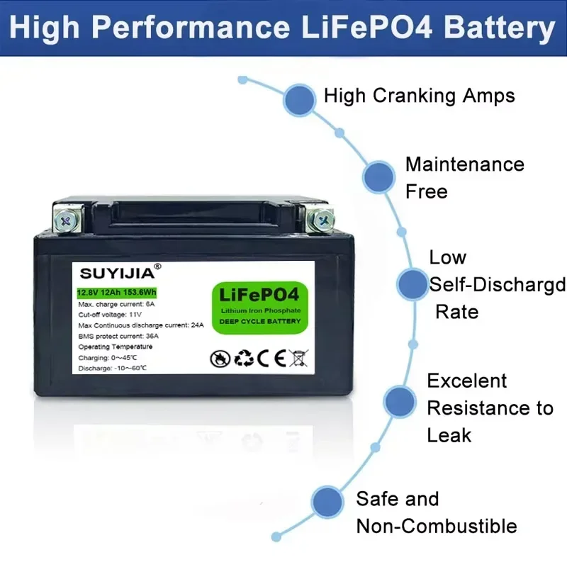 LiFePO4 12.8V 12Ah motorcycle battery CCA 300A motorcycle motor battery BMS 12V lithium phosphate motorcycle engine battery