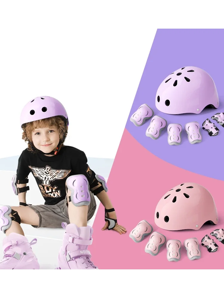 AliExpress 6/7 pcs set Children's Protective Equipment Outdoor Sports Roller Skating Shoes Cycling 2-15 Year Old Safety Helmet Set