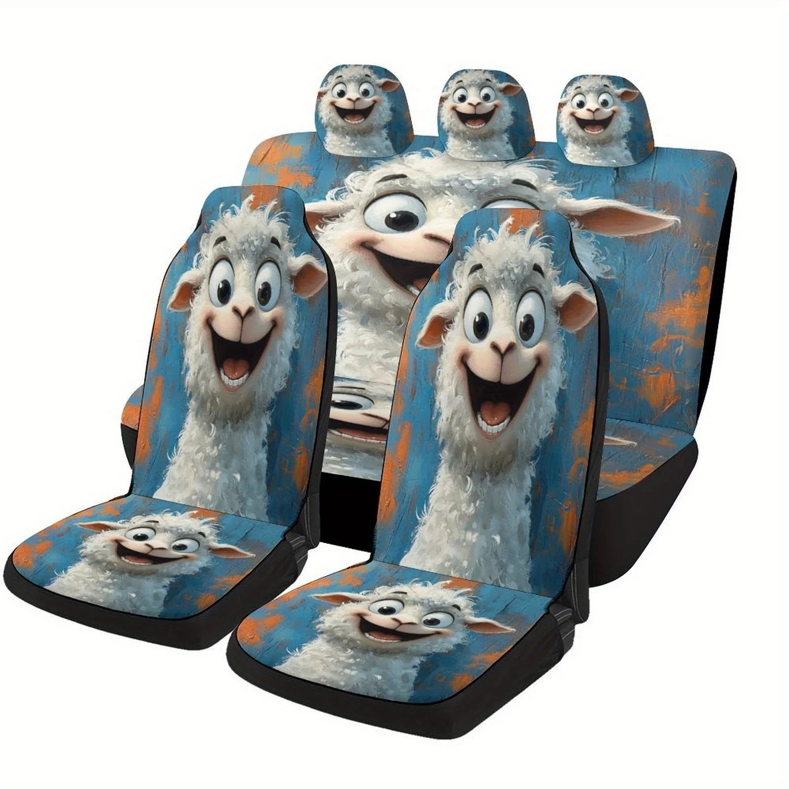 Happy Sheep Portrait Designed Car Seat Cover Set For Most Cars, Fashion Comfortable Car Seat Protector Covers Full Set, Car Se